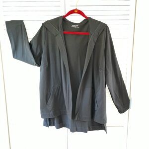 Eileen Fisher Hi Low Hem Cotton Stretch Open Hooded Jacket